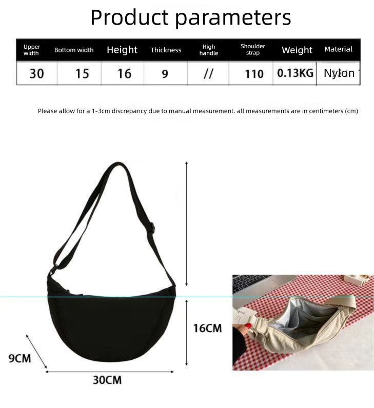 Grey Lightweight Nylon Crossbody Bag - Compact Saddle Style with Adjustable Strap for Everyday Use V888-ELOSUNG43721