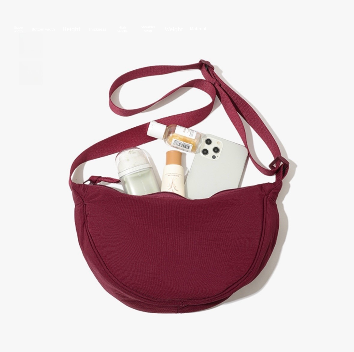Wine Red Lightweight Nylon Crossbody Bag - Compact Saddle Style with Adjustable Strap for Everyday Use V888-ELOSUNG43722