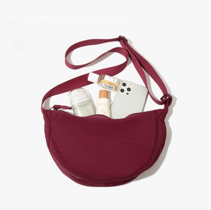 Wine Red Lightweight Nylon Crossbody Bag - Compact Saddle Style with Adjustable Strap for Everyday Use V888-ELOSUNG43722