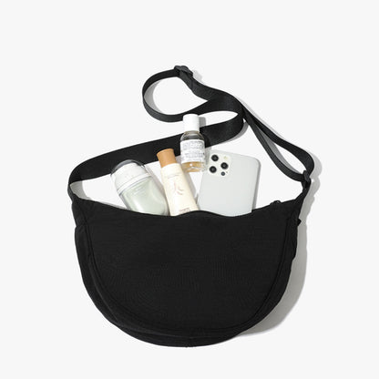 Black Lightweight Nylon Crossbody Bag - Compact Saddle Style with Adjustable Strap for Everyday Use V888-ELOSUNG43723