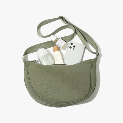 Olive green Lightweight Nylon Crossbody Bag - Compact Saddle Style with Adjustable Strap for Everyday Use V888-ELOSUNG43725