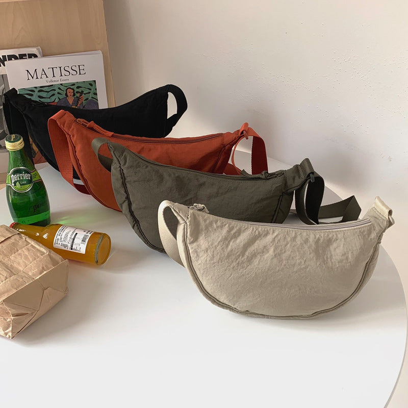 Olive green Lightweight Nylon Crossbody Bag - Compact Saddle Style with Adjustable Strap for Everyday Use V888-ELOSUNG43725
