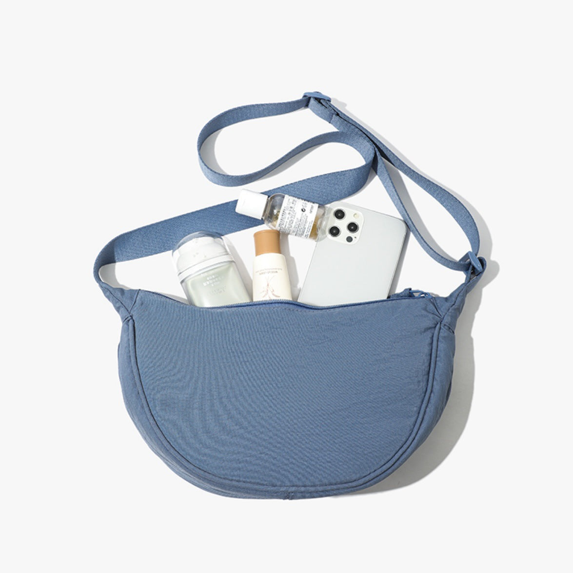 Sea blue Lightweight Nylon Crossbody Bag - Compact Saddle Style with Adjustable Strap for Everyday Use V888-ELOSUNG43727