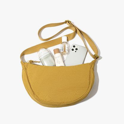 Lemon Yellow Lightweight Nylon Crossbody Bag - Compact Saddle Style with Adjustable Strap for Everyday Use V888-ELOSUNG43728