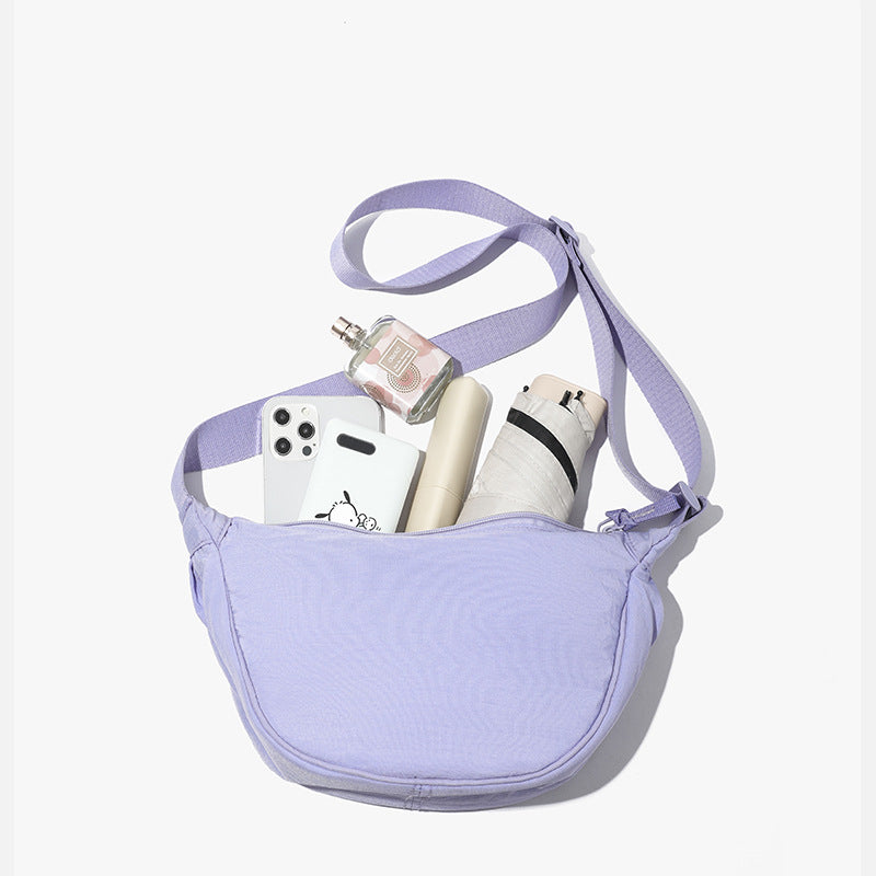 Purple Lightweight Nylon Crossbody Bag - Compact Saddle Style with Adjustable Strap for Everyday Use V888-ELOSUNG43730