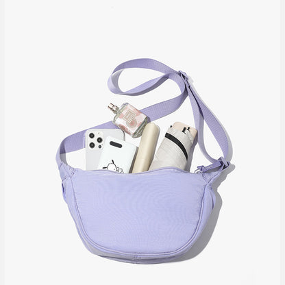 Purple Lightweight Nylon Crossbody Bag - Compact Saddle Style with Adjustable Strap for Everyday Use V888-ELOSUNG43730