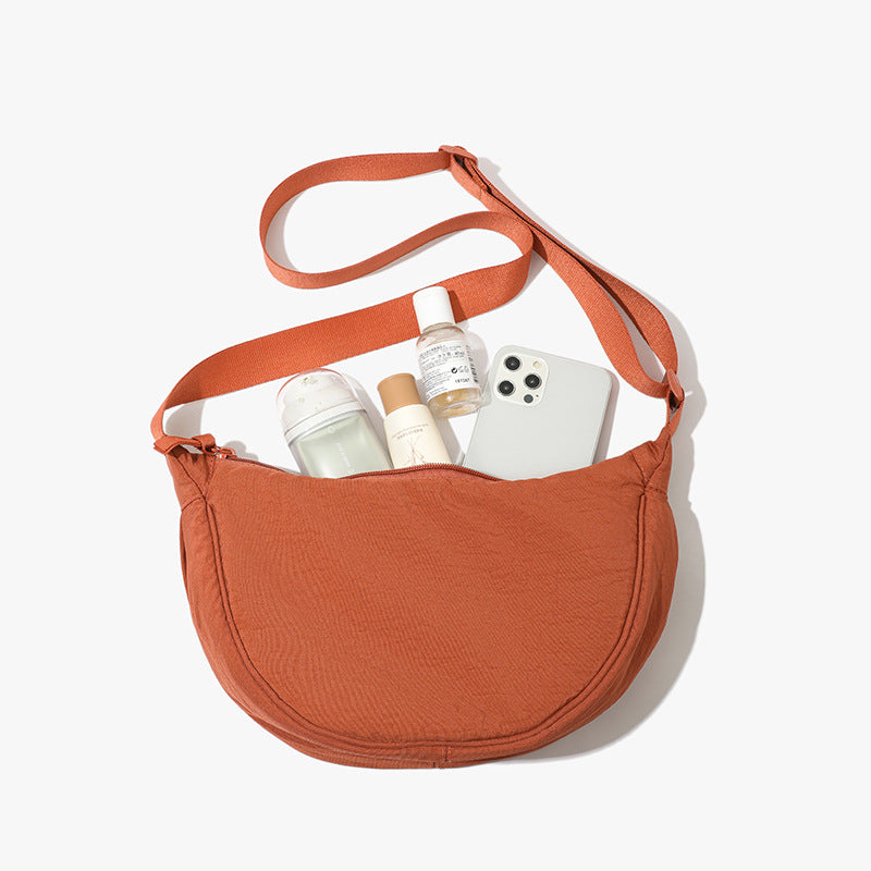 Orange Lightweight Nylon Crossbody Bag - Compact Saddle Style with Adjustable Strap for Everyday Use V888-ELOSUNG43731