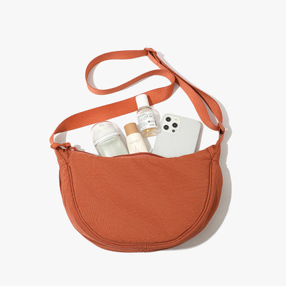 Orange Lightweight Nylon Crossbody Bag - Compact Saddle Style with Adjustable Strap for Everyday Use V888-ELOSUNG43731
