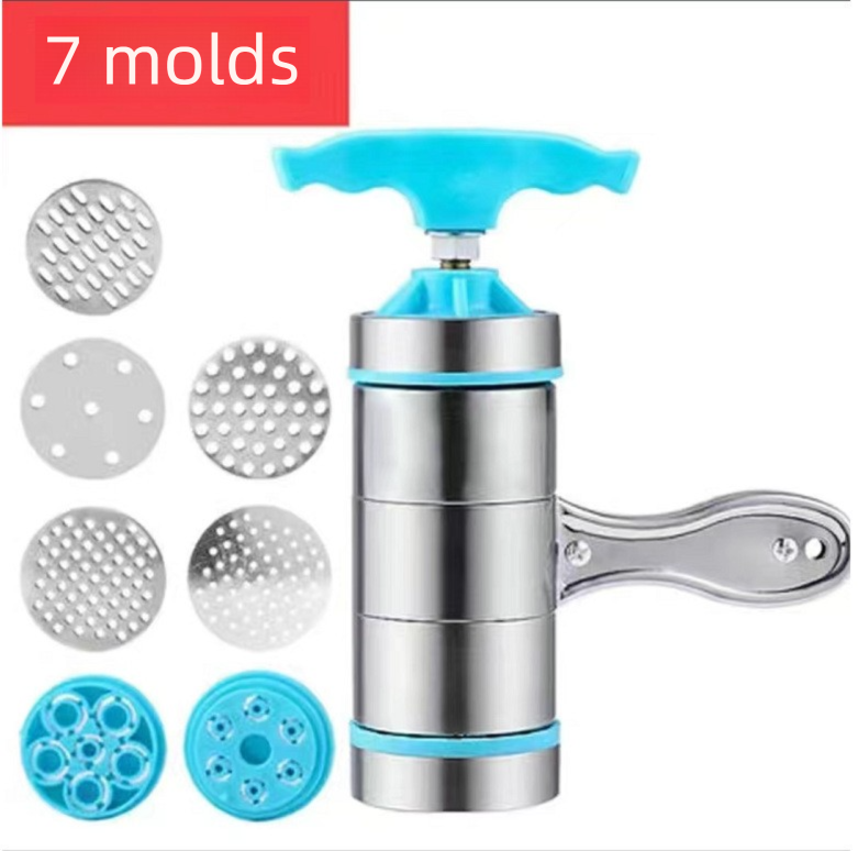 Blue Manual Stainless Steel Noodle Maker with Interchangeable Dies for Homemade Egg Noodles Flatbread and V888-ELOSUNG43740
