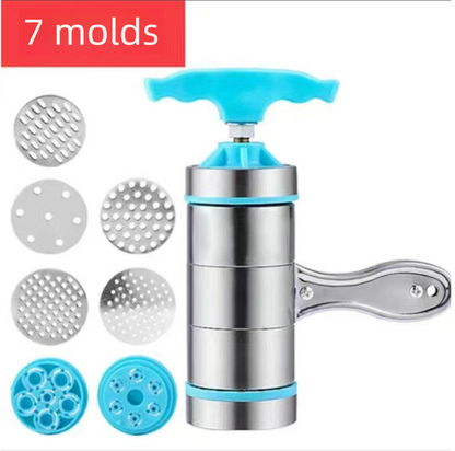 Blue Manual Stainless Steel Noodle Maker with Interchangeable Dies for Homemade Egg Noodles Flatbread and V888-ELOSUNG43740