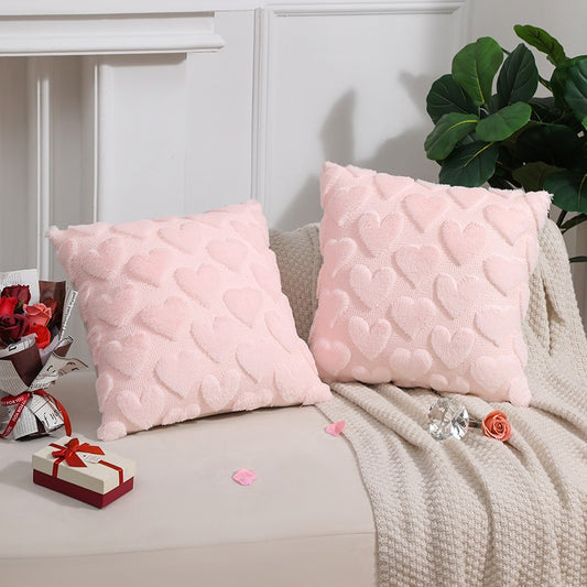 2-PCS Pink Romantic Heart-Shaped Tufted Pillow Covers Soft Plush 45x45cm Decorative Cushion Cases for V888-ELOSUNG43744
