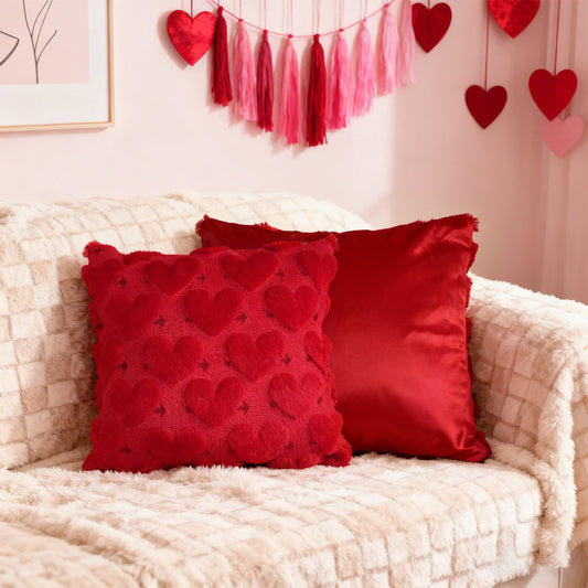 2-PCS Red arrow Romantic Heart-Shaped Tufted Pillow Covers Soft Plush 45x45cm Decorative Cushion Cases for V888-ELOSUNG43745