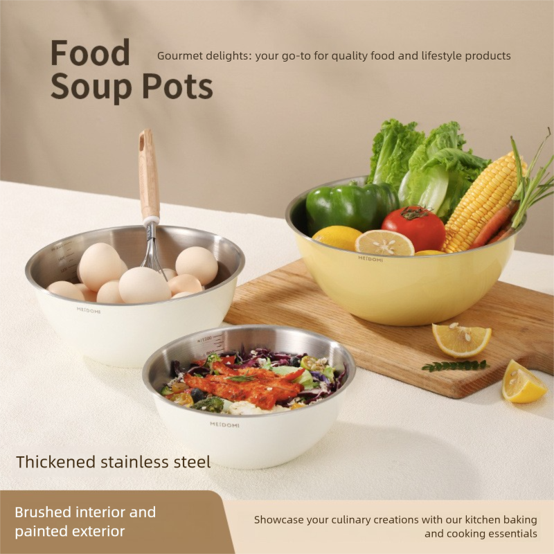 Yellow Stainless Steel Mixing Bowl Set with Colander - Double-Layer Kitchen Basin for Salad, Washing, Mixing V888-ELOSUNG43747