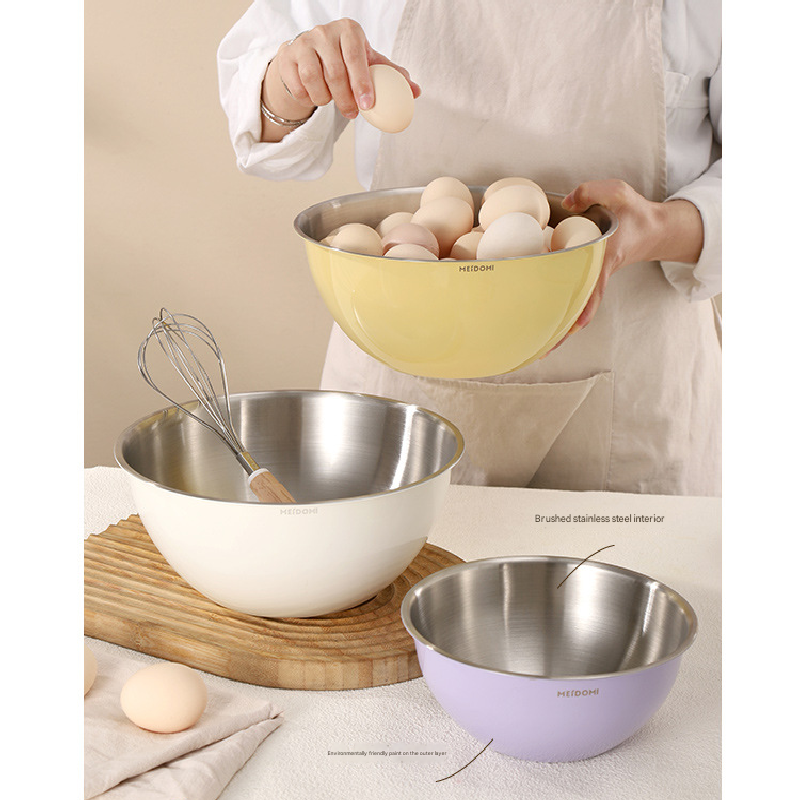 Yellow Stainless Steel Mixing Bowl Set with Colander - Double-Layer Kitchen Basin for Salad, Washing, Mixing V888-ELOSUNG43747