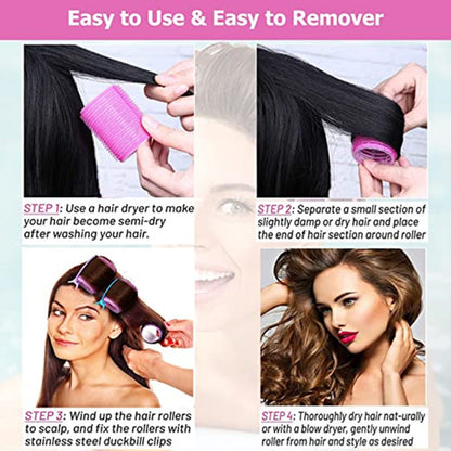 Black 50-Piece Pink Plastic Hair Rollers Set with Clips and Storage Bag for At-Home Styling - Multi-Size V888-ELOSUNG43752