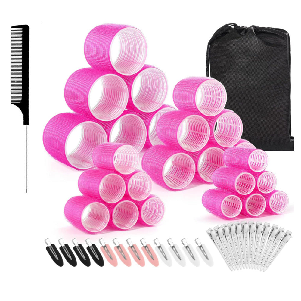 Rose red 50-Piece Pink Plastic Hair Rollers Set with Clips and Storage Bag for At-Home Styling - Multi-Size V888-ELOSUNG43753