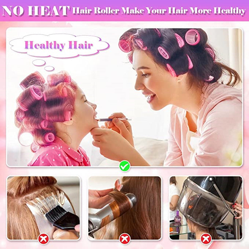 Rose red 50-Piece Pink Plastic Hair Rollers Set with Clips and Storage Bag for At-Home Styling - Multi-Size V888-ELOSUNG43753