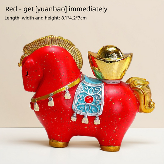 New Chinese Style Resin Horse Figurine with Rotating Lucky Bag - Elegant Home or Office Decor for Modern V888-ELOSUNG43754