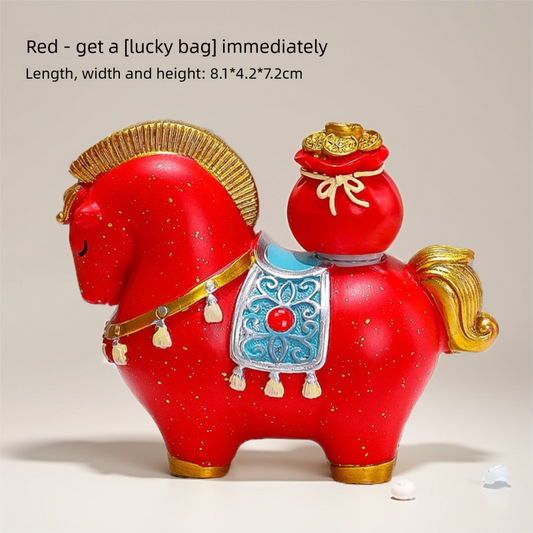 Red New Chinese Style Resin Horse Figurine with Rotating Lucky Bag - Elegant Home or Office Decor for Modern V888-ELOSUNG43755