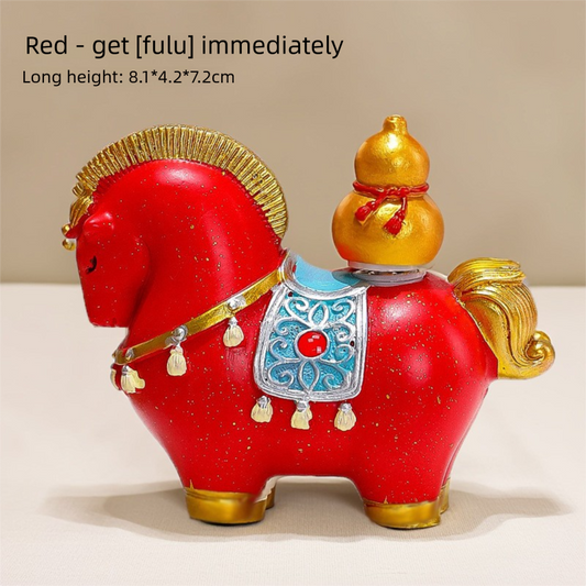 Red New Chinese Style Resin Horse Figurine with Rotating Lucky Bag - Elegant Home or Office Decor for Modern V888-ELOSUNG43756