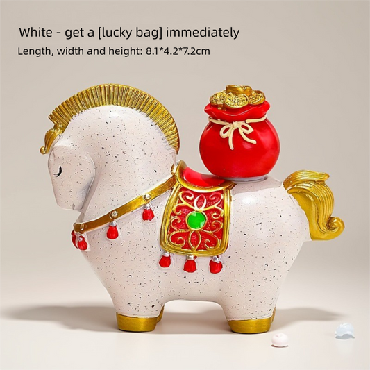 White Red New Chinese Style Resin Horse Figurine with Rotating Lucky Bag - Elegant Home or Office Decor for V888-ELOSUNG43758