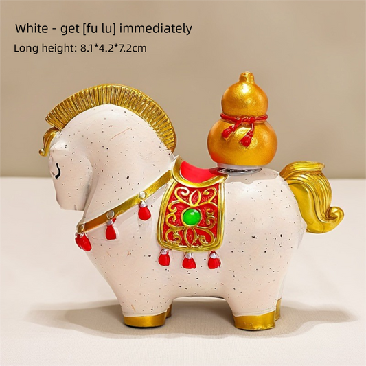 White Red New Chinese Style Resin Horse Figurine with Rotating Lucky Bag - Elegant Home or Office Decor for V888-ELOSUNG43759