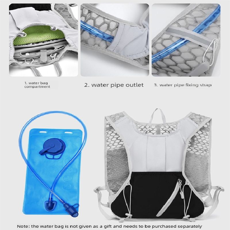 Black Lightweight Hydration Backpack with 2L Water Bladder Compartment - Ideal for Running, Cycling, Hiking, V888-ELOSUNG43764