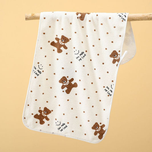 5-Pack Beige Soft Absorbent Face Towels with Bear Pattern Design - Quick-Drying Plush Towel Set for Bath and V888-ELOSUNG43775