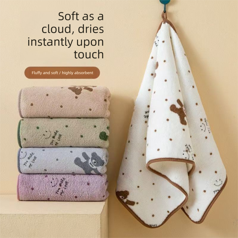5-Pack Coffee color Soft Absorbent Face Towels with Bear Pattern Design - Quick-Drying Plush Towel Set for V888-ELOSUNG43776
