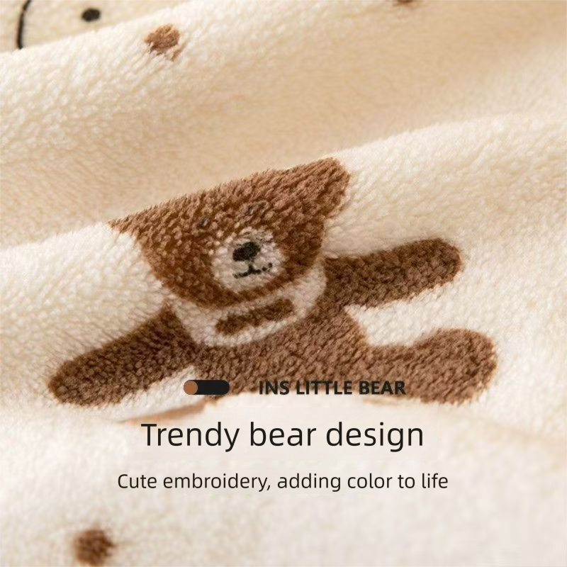 5-Pack Coffee color Soft Absorbent Face Towels with Bear Pattern Design - Quick-Drying Plush Towel Set for V888-ELOSUNG43776