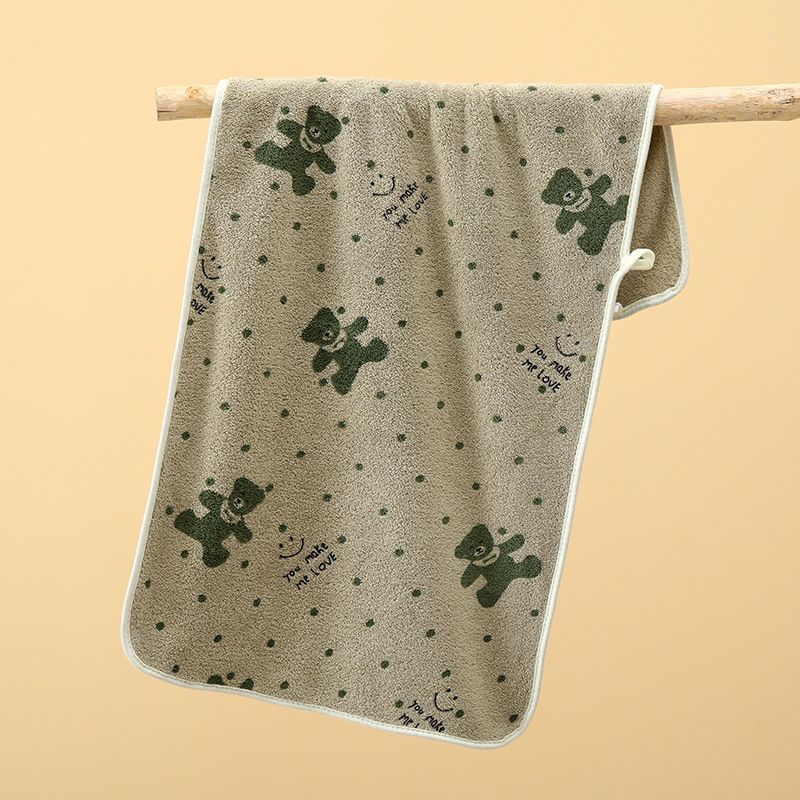5-Pack Green Soft Absorbent Face Towels with Bear Pattern Design - Quick-Drying Plush Towel Set for Bath and V888-ELOSUNG43777