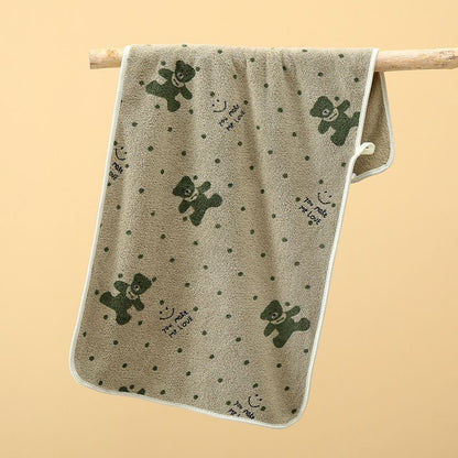 5-Pack Green Soft Absorbent Face Towels with Bear Pattern Design - Quick-Drying Plush Towel Set for Bath and V888-ELOSUNG43777