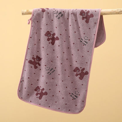 5-Pack Purple Soft Absorbent Face Towels with Bear Pattern Design - Quick-Drying Plush Towel Set for Bath and V888-ELOSUNG43778