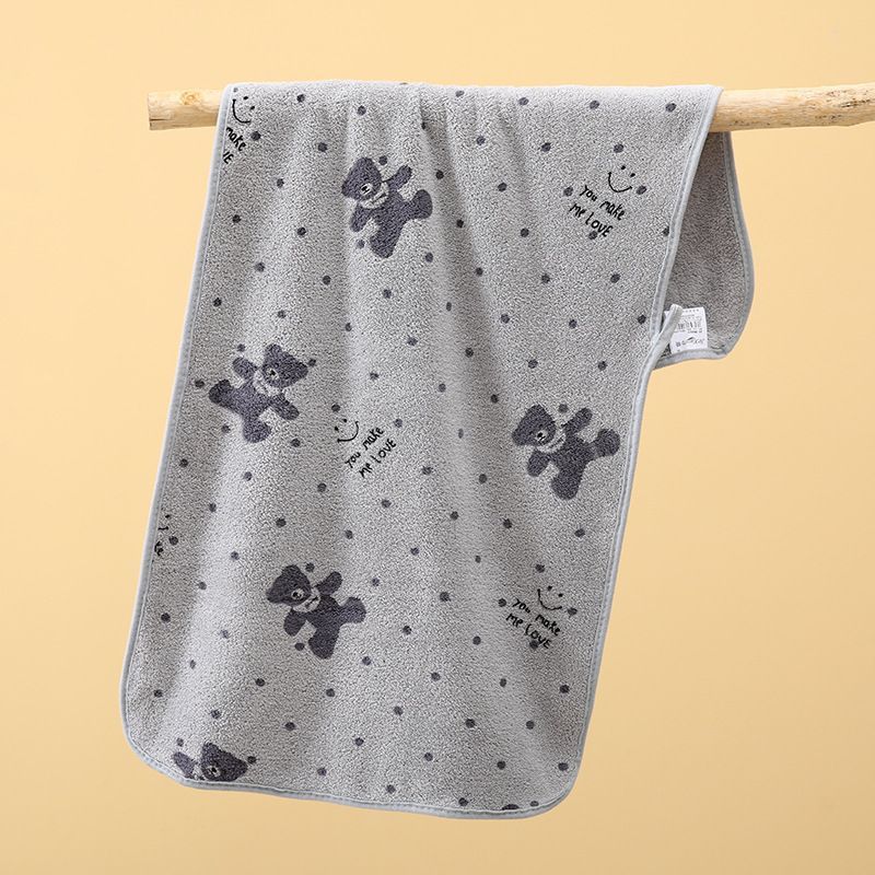 5-Pack Grey Soft Absorbent Face Towels with Bear Pattern Design - Quick-Drying Plush Towel Set for Bath and V888-ELOSUNG43779