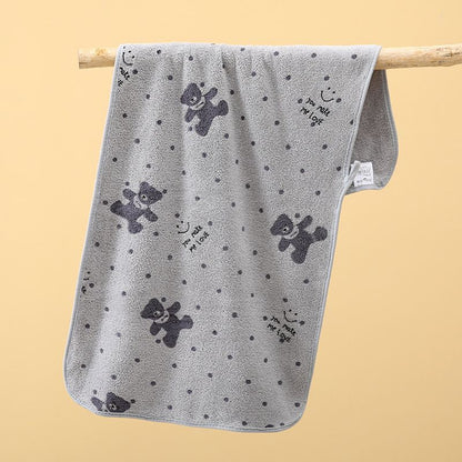5-Pack Grey Soft Absorbent Face Towels with Bear Pattern Design - Quick-Drying Plush Towel Set for Bath and V888-ELOSUNG43779