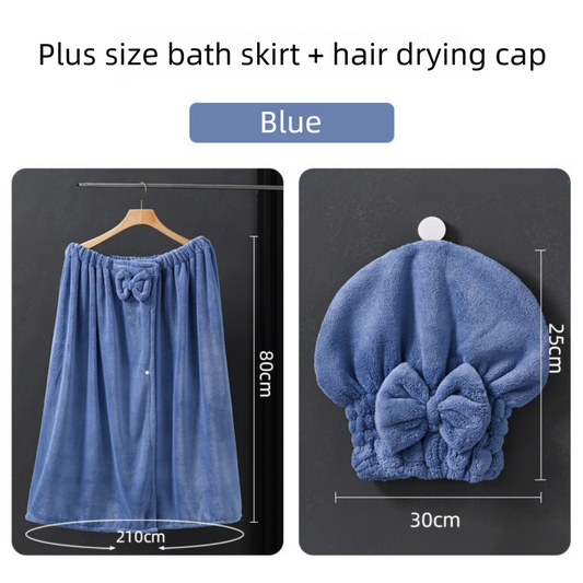 Blue Plus Size Bath Wrap Dress with Adjustable Elastic Waist and Bow Detail - Soft Absorbent Towel Robe for V888-ELOSUNG43782