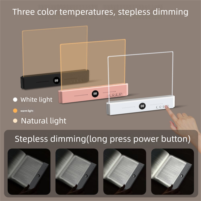 White LED Flat Panel Reading Light with 99m Timer 3 Color Modes Stepless Dimming Rechargeable Eye Protection V888-ELOSUNG43794
