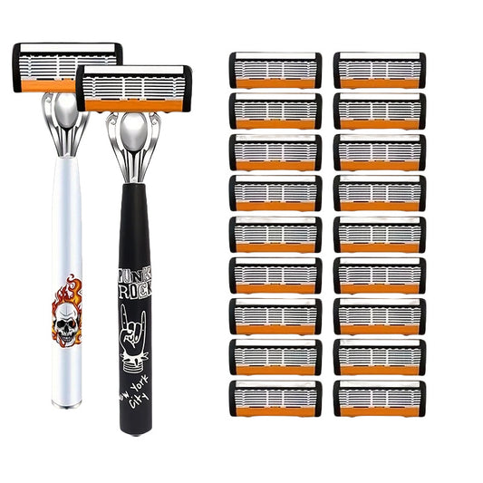 2-Pack 6-Layer Manual Razor with 18 Replacement Blades - Ultra-Close Shave for Men, Stainless Steel Handle V888-ELOSUNG43801