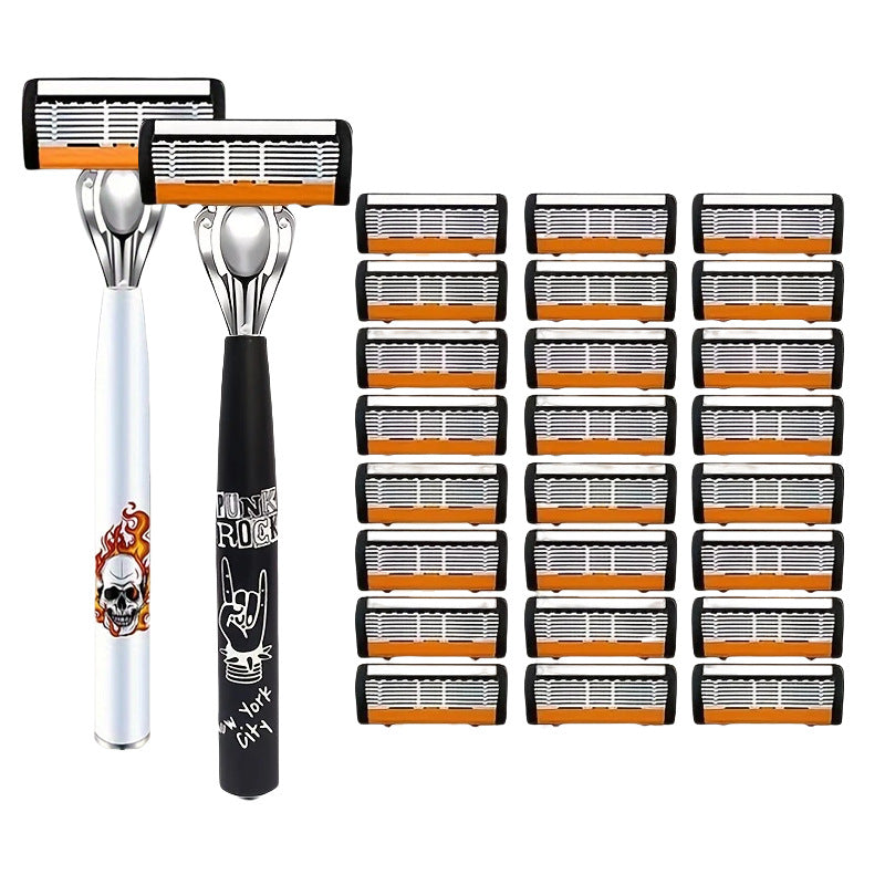 2-Pack 6-Layer Manual Razor with 24 Replacement Blades - Ultra-Close Shave for Men, Stainless Steel Handle V888-ELOSUNG43802