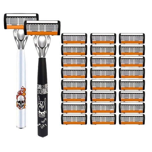 2-Pack 6-Layer Manual Razor with 24 Replacement Blades - Ultra-Close Shave for Men, Stainless Steel Handle V888-ELOSUNG43802
