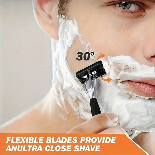 2-Pack 6-Layer Manual Razor with 24 Replacement Blades - Ultra-Close Shave for Men, Stainless Steel Handle V888-ELOSUNG43802