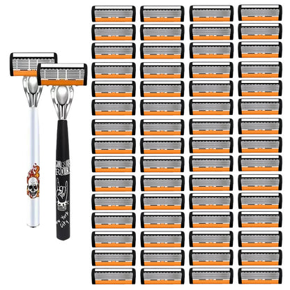 2-Pack 6-Layer Manual Razor with 60 Replacement Blades - Ultra-Close Shave for Men, Stainless Steel Handle V888-ELOSUNG43804
