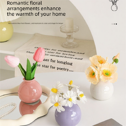 Ceramic Vase with camellia bud Artificial Flowers Set - Mini Decorative Pot for Home Living Room or Desk V888-ELOSUNG43810