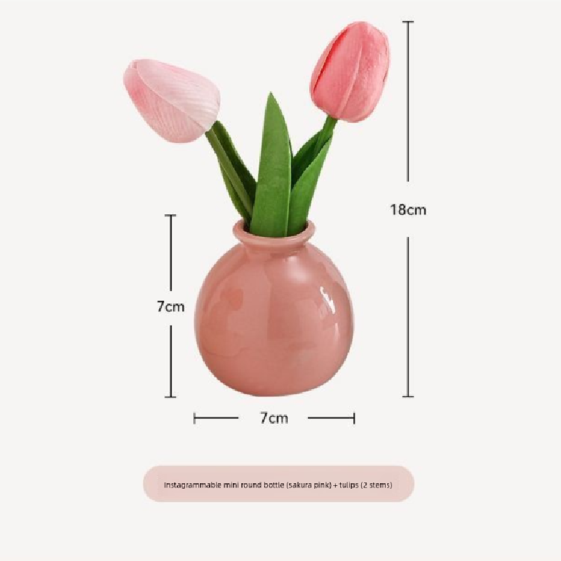 Ceramic Vase with camellia bud Artificial Flowers Set - Mini Decorative Pot for Home Living Room or Desk V888-ELOSUNG43810