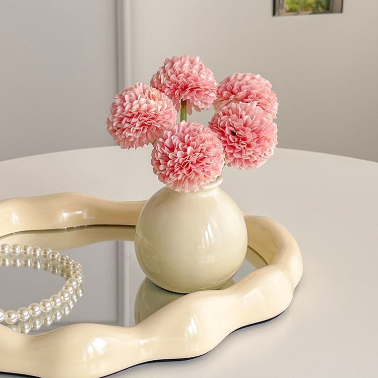 Ceramic Vase with Hydrangea Artificial Flowers Set - Mini Decorative Pot for Home Living Room or Desk Display V888-ELOSUNG43811