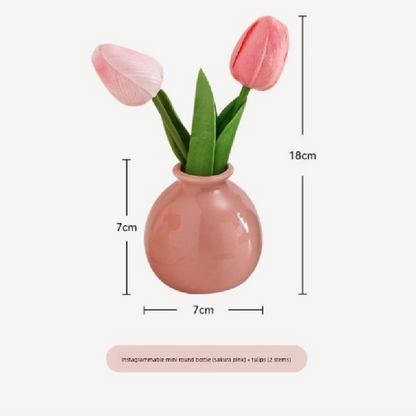Ceramic Vase with Hydrangea Artificial Flowers Set - Mini Decorative Pot for Home Living Room or Desk Display V888-ELOSUNG43811