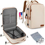 Beige Large Capacity Backpack with USB Charging Port and Waterproof Fabric for Travel Work and Daily Use V888-ELOSUNG43814