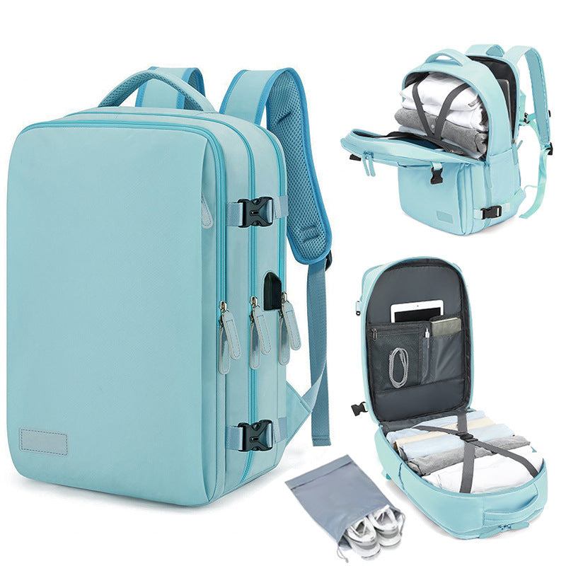 Blue Large Capacity Backpack with USB Charging Port and Waterproof Fabric for Travel Work and Daily Use V888-ELOSUNG43815