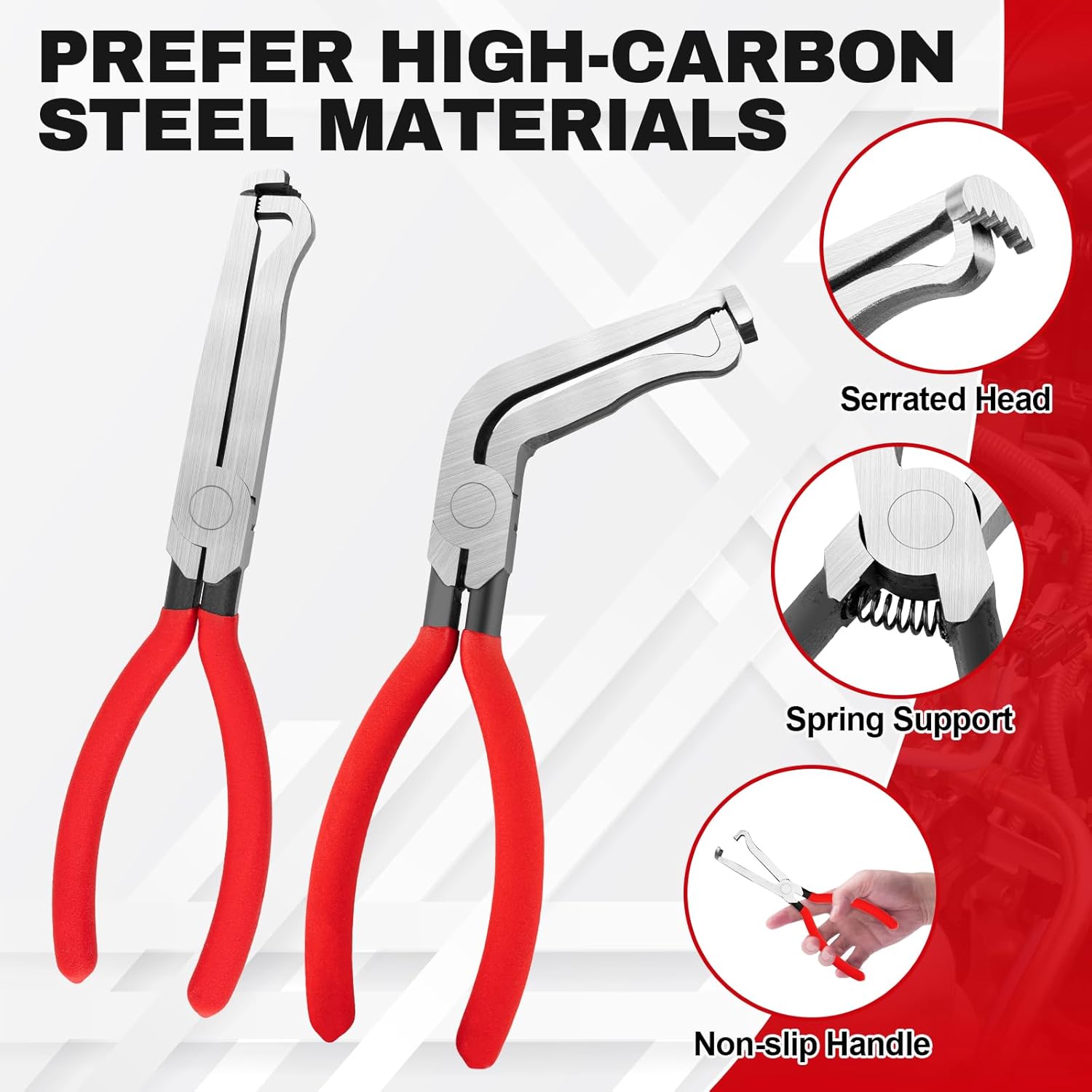Red 3 Piece Automotive Wire Connector Removal Tool Set with Straight Bent and Dual End Pliers for Electrical V888-ELOSUNG43825