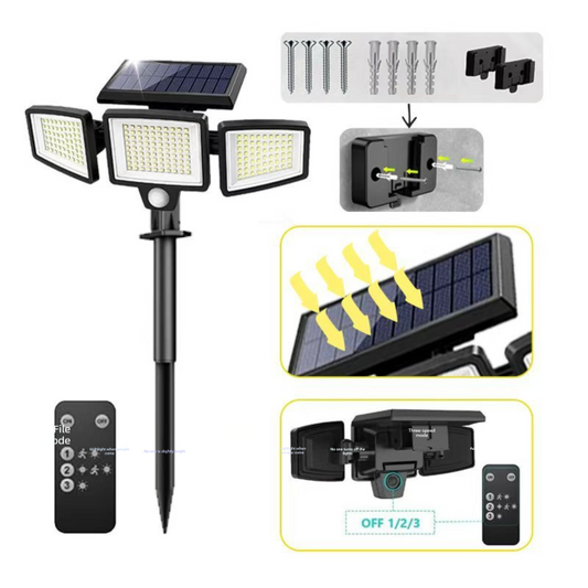 Solar Powered Motion Sensor Outdoor Light with Remote Control and ground plug for Garden Garage and Front V888-ELOSUNG43837